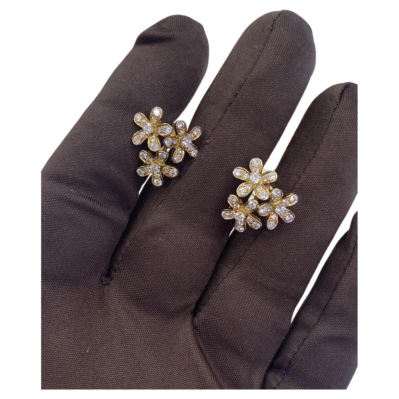 Van Cleef & Arpels 18k Yellow Gold Diamond Flower Socrates Earrings Box/Papers For Sale