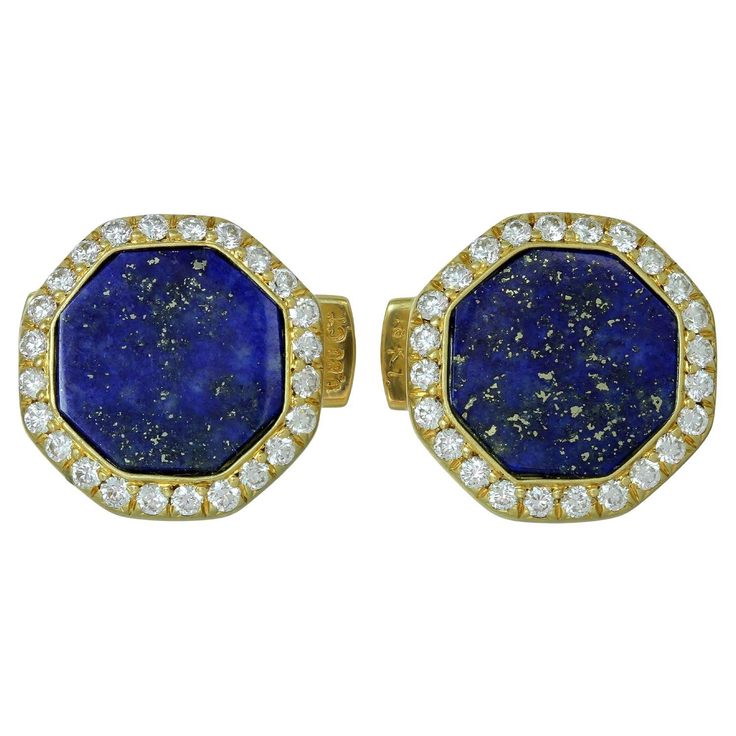 Van Cleef & Arpels 18k Yellow Gold Diamond Lapis Lazuli Cufflinks