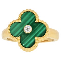 Van Cleef & Arpels 18K Yellow Gold Diamond Malachite Vintage Alhambra Ring