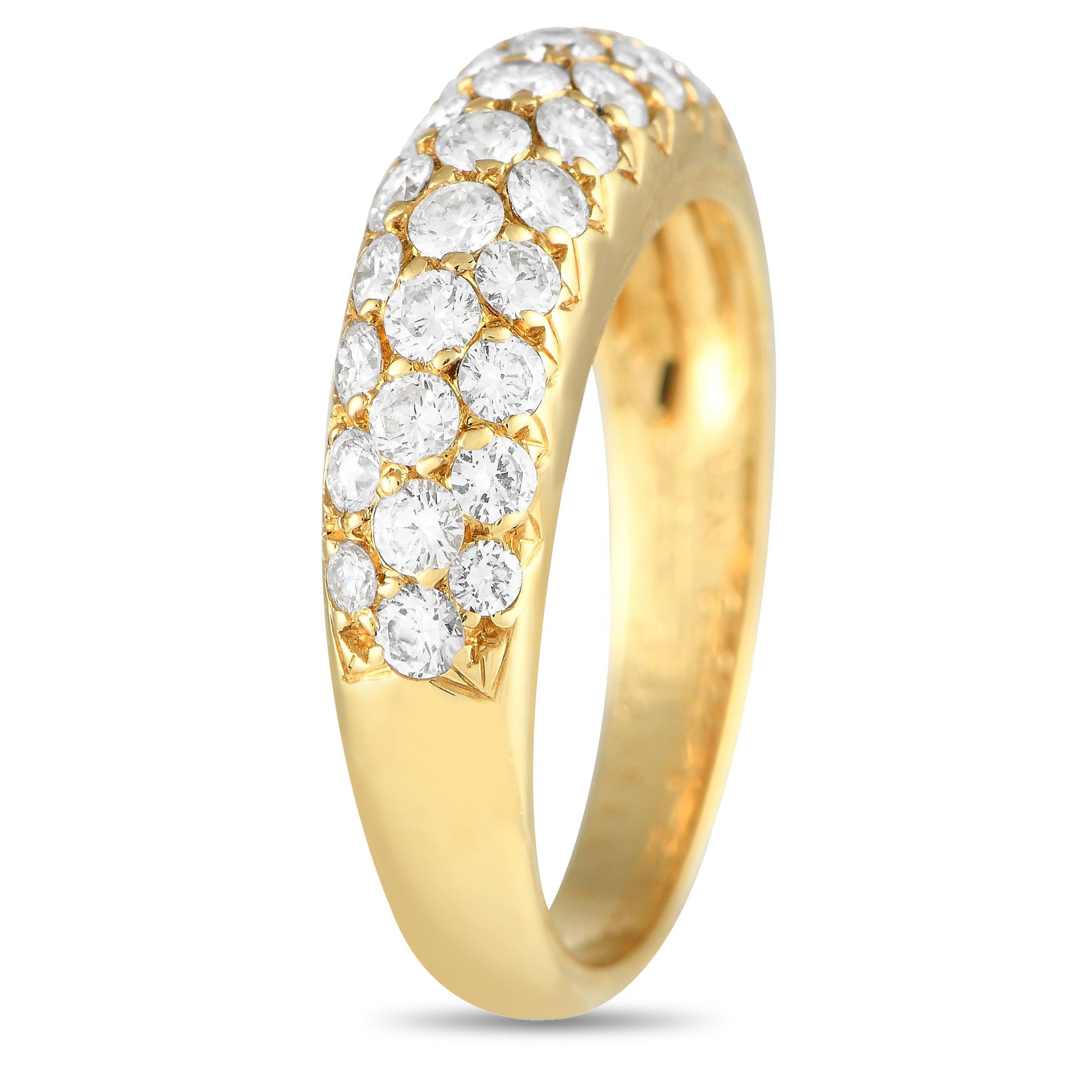 Sparkling pav diamonds effortlessly emanate light from their place at the top of this stylish Van Cleef & Arpels dome ring. The curved 18K Yellow Gold setting makes it simple, elegant, and ideal for any occasion. It features a 2mm wide band and a