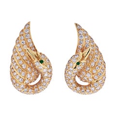 Van Cleef & Arpels 18K Yellow Gold Diamond Swan Earrings