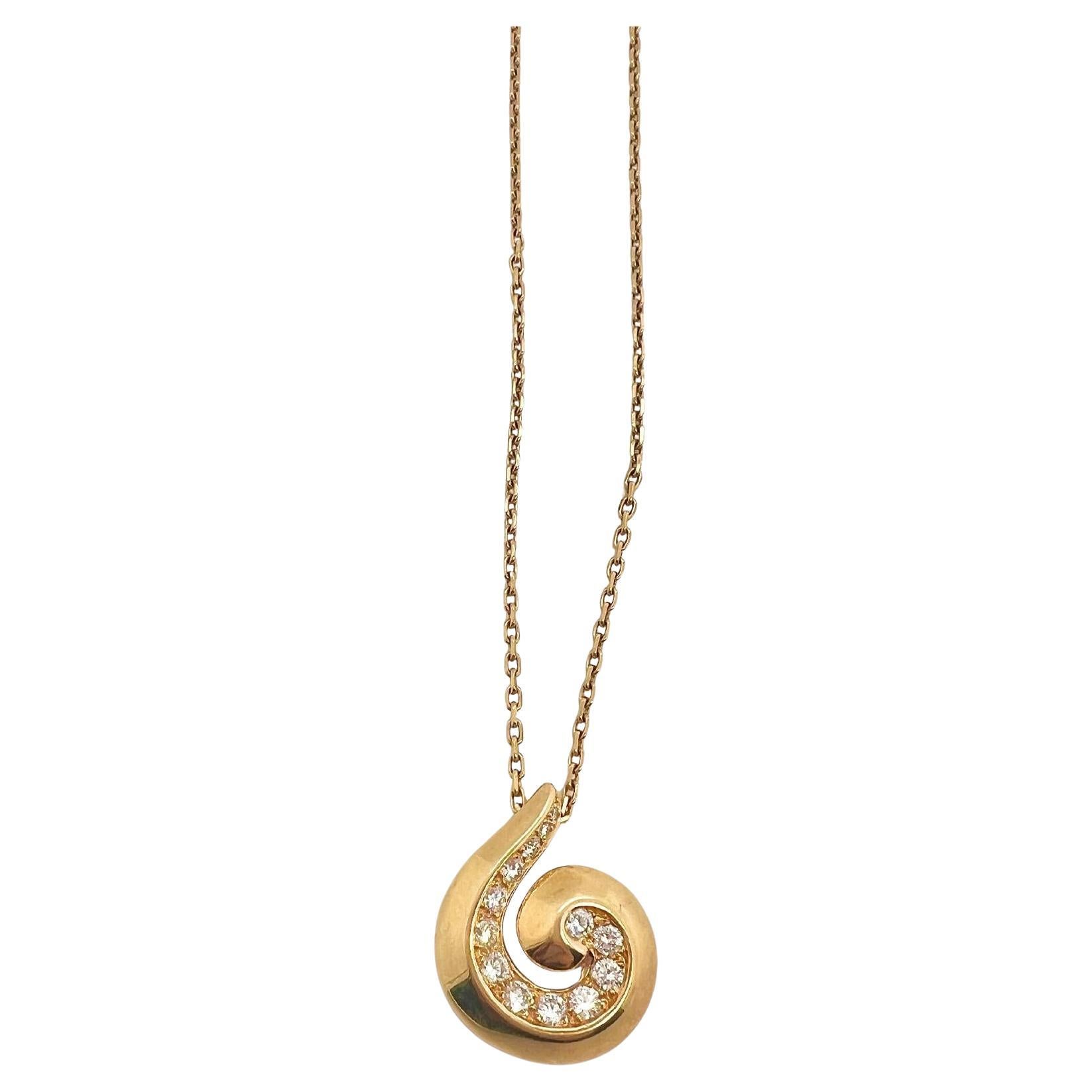 Van Cleef & Arpels 18k Yellow Gold Diamond Swirl Necklace