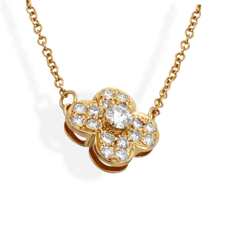 Van Cleef and Arpels 18 Karat Yellow Gold Diamond Trefle Necklace For ...
