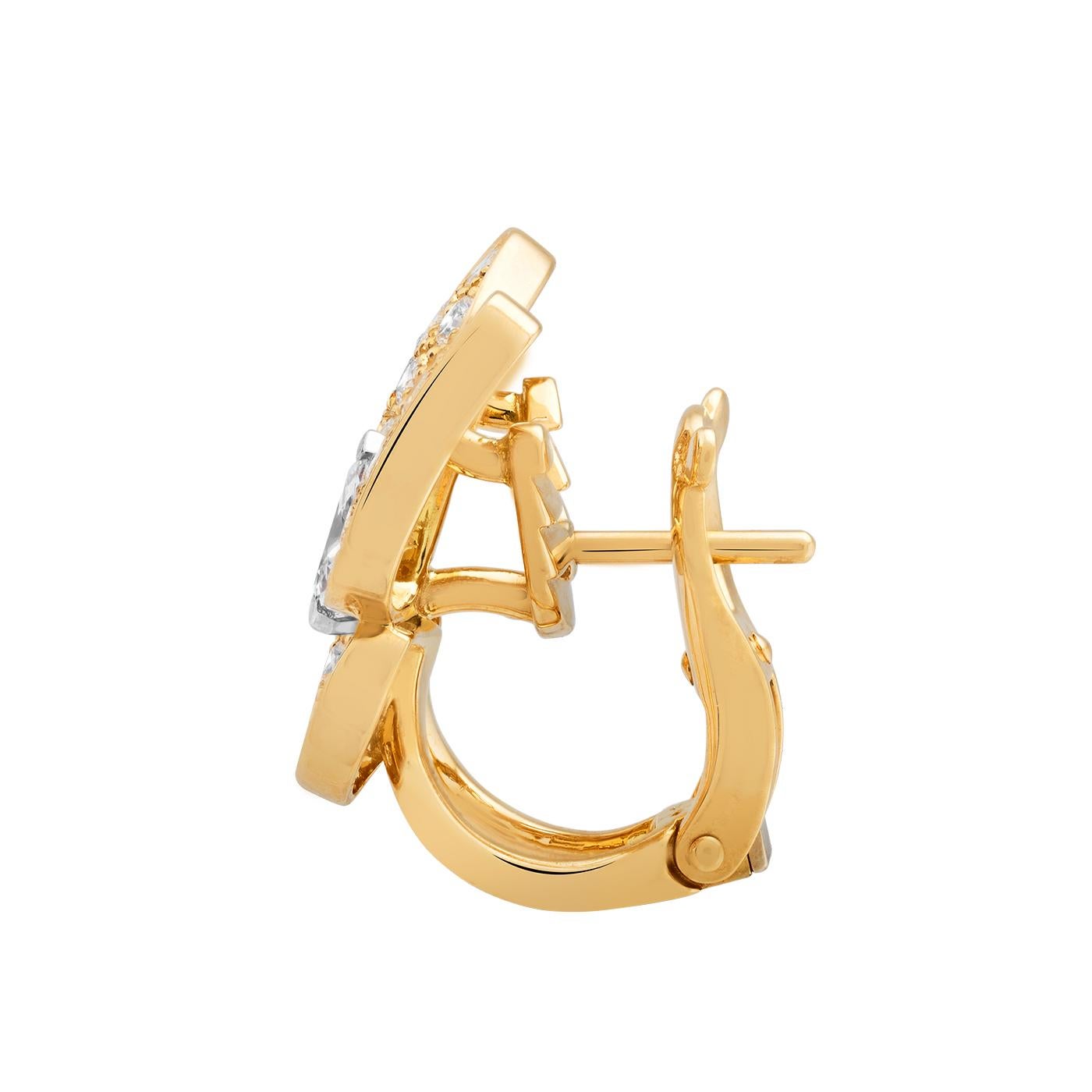 Modernist Van Cleef & Arpels 18K Yellow Gold Diamonds Turquoise Two Butterfly Earrings For Sale