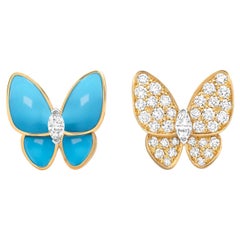 Van Cleef & Arpels, boucles d'oreilles deux papillons en or jaune 18 carats, diamants et turquoise