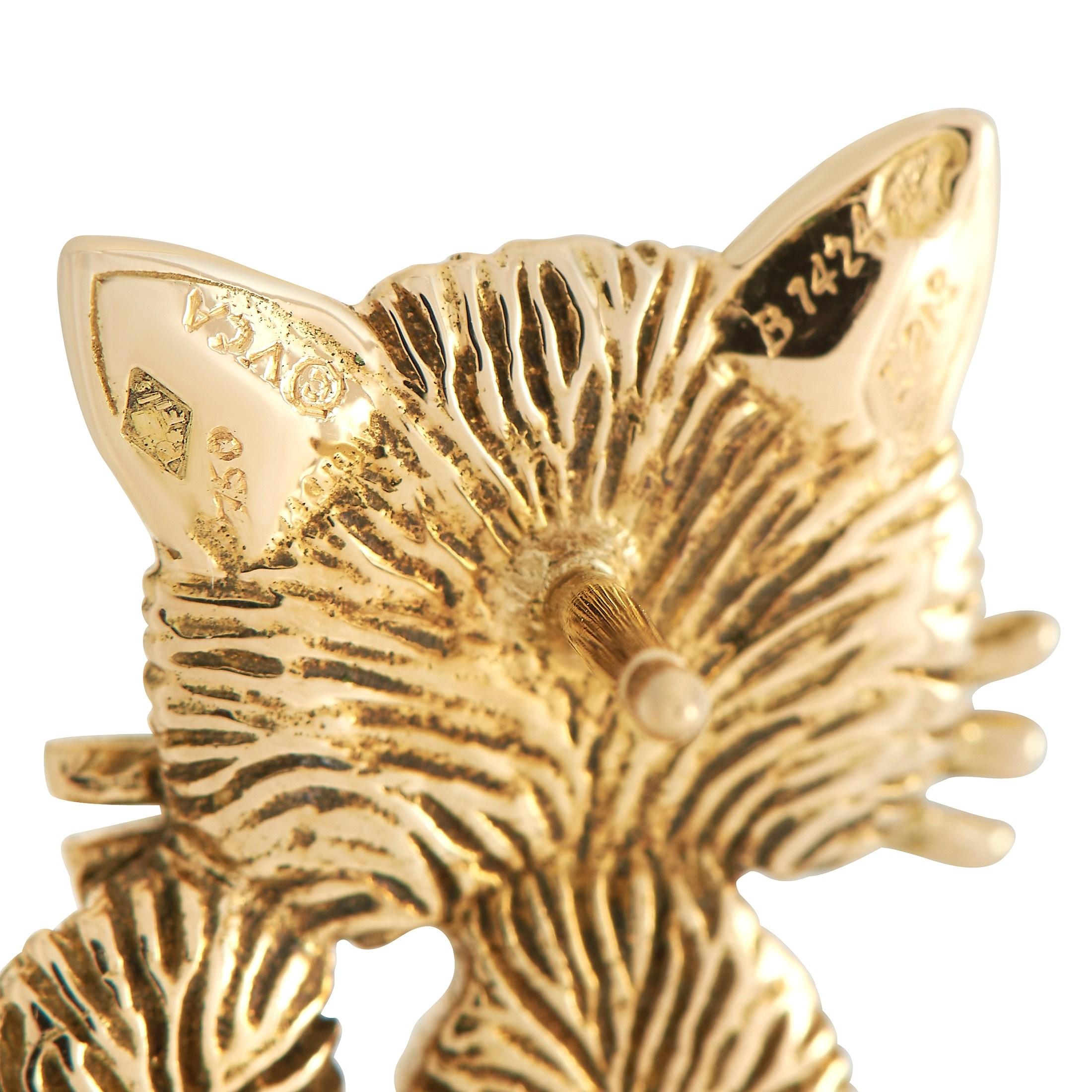 Van Cleef & Arpels: 18 Karat Gelbgold Smaragd und Emaille Katzenkrawattenanstecker (Smaragdschliff)