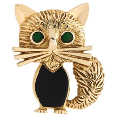 Van Cleef & Arpels: 18 Karat Gelbgold Smaragd und Emaille Katzenkrawattenanstecker