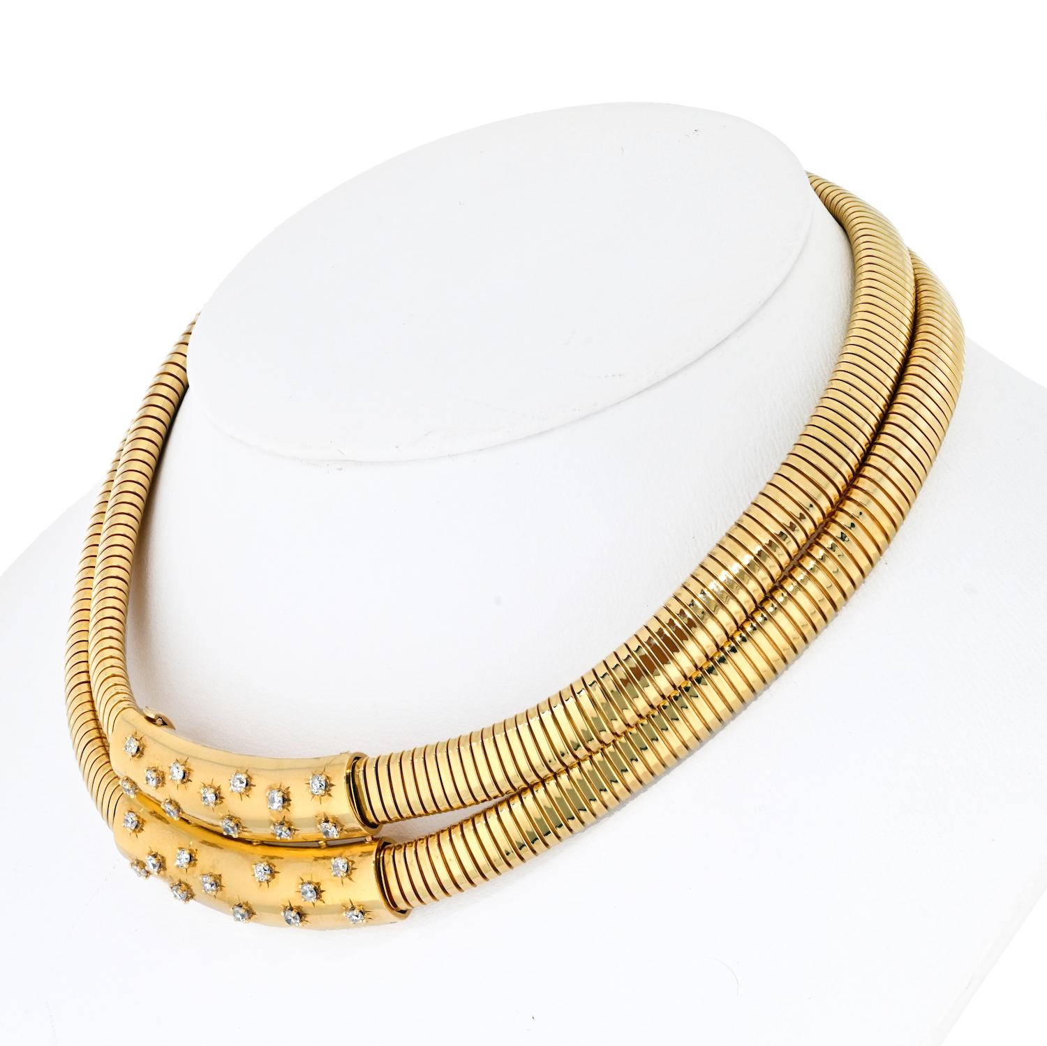 Modern Van Cleef & Arpels 18K Yellow Gold Flexible Double Chain Choker Necklace