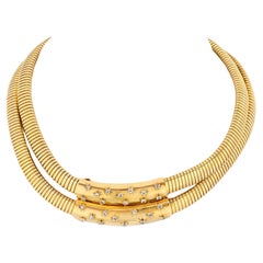 Van Cleef & Arpels 18K Yellow Gold Flexible Double Chain Choker Necklace