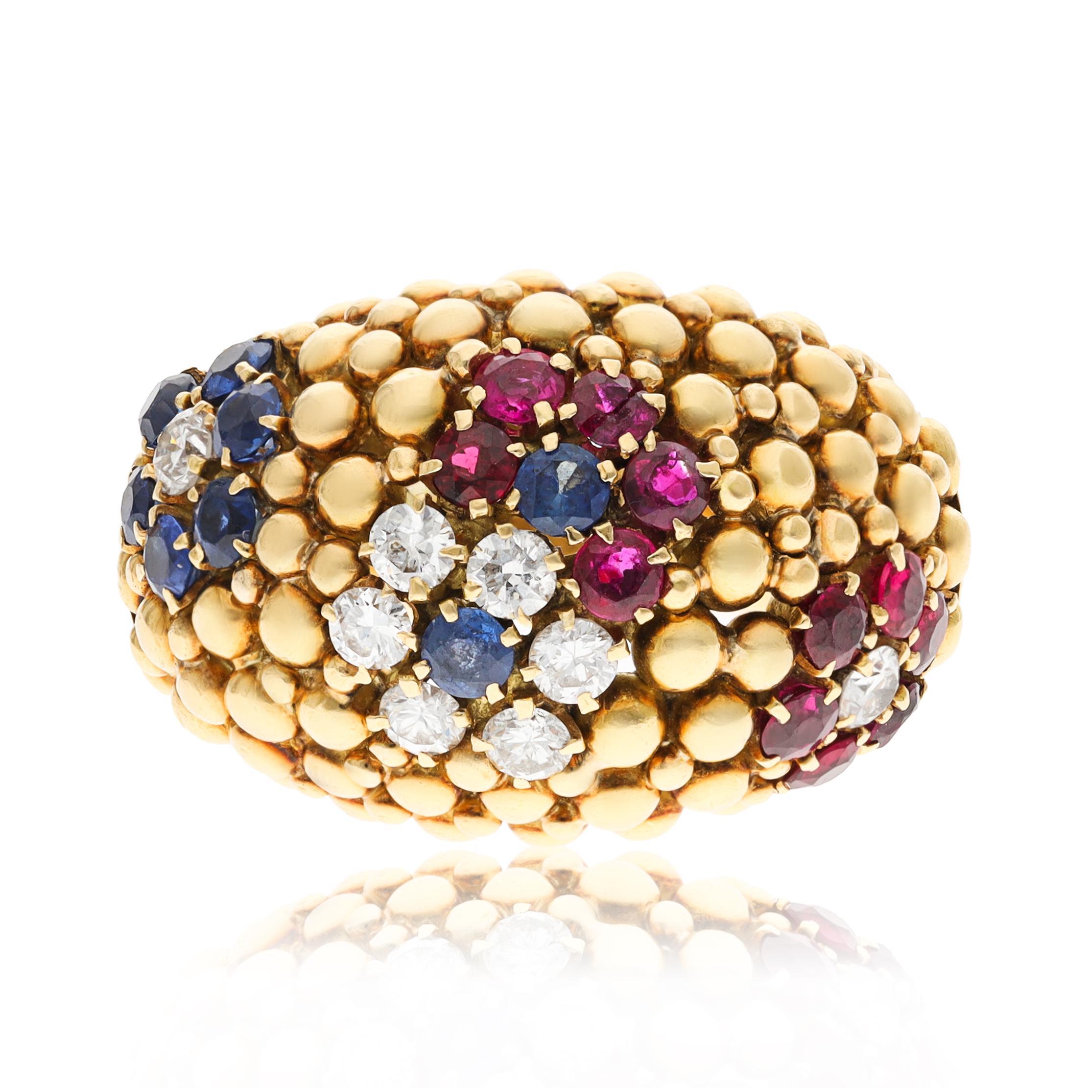 VAN CLEEF & ARPELS 18K Yellow Gold “Hawaii” Sapphire, Ruby and Diamond Ring