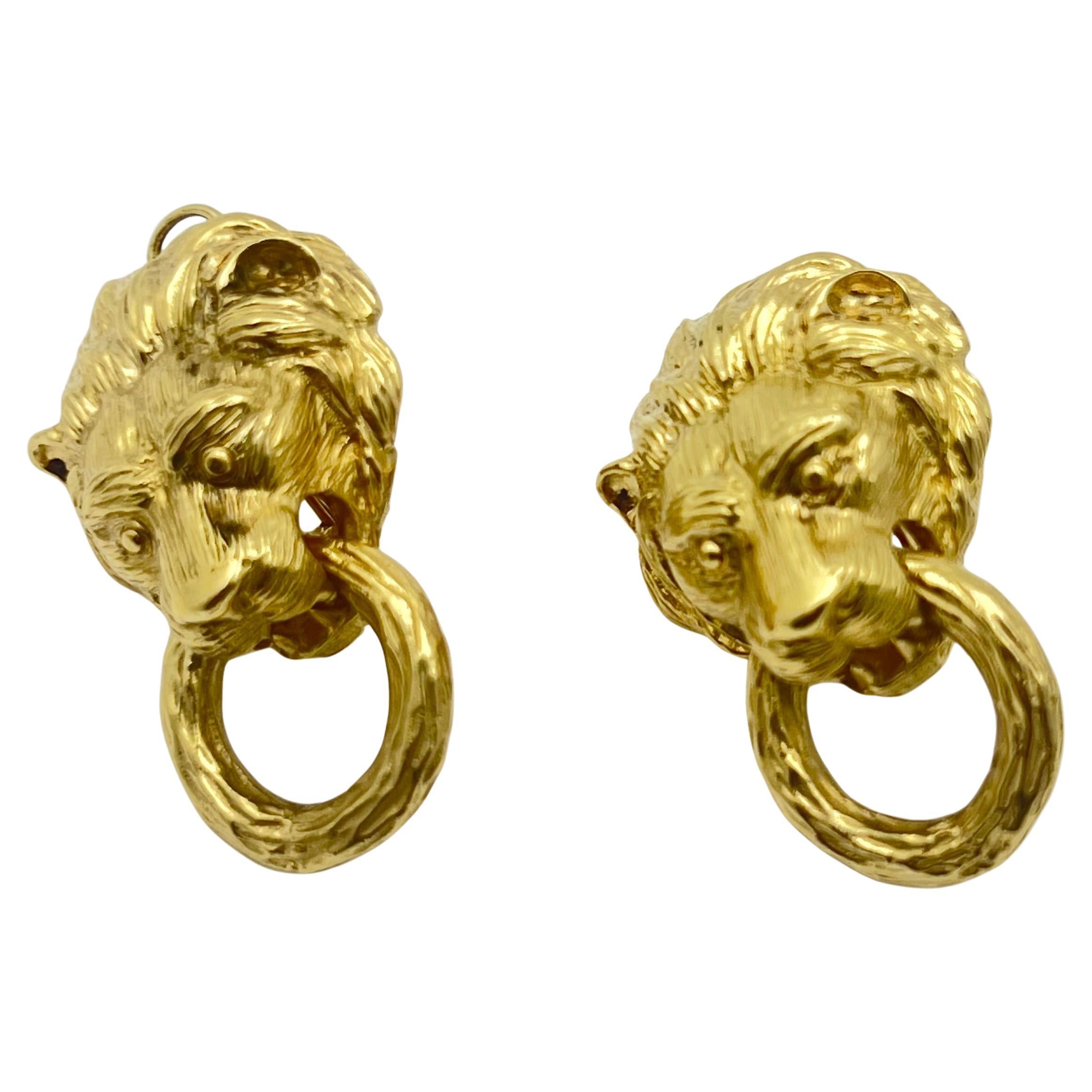 Women's Van Cleef & Arpels 18k Yellow Gold Lion Head Doorknocker Earrings