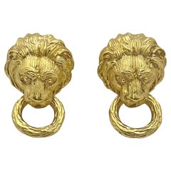 Van Cleef & Arpels 18k Yellow Gold Lion Head Doorknocker Earrings