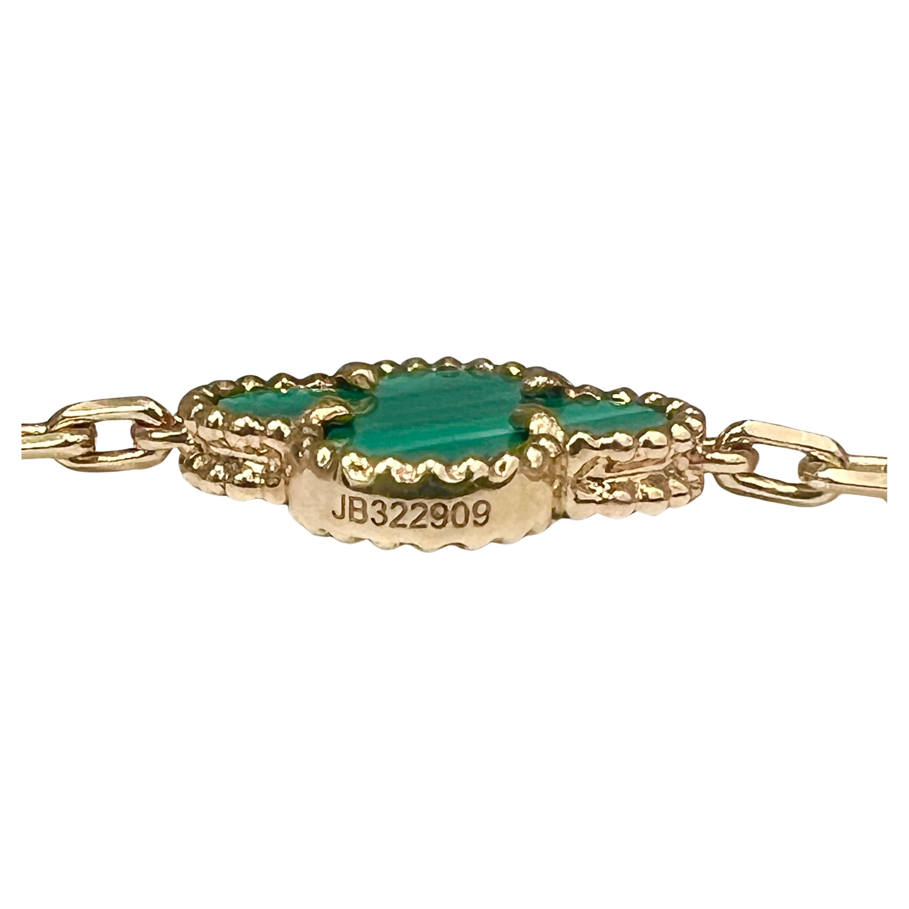 Tumbled Van Cleef & Arpels 18k Gold Malachite Vintage Alhambra Necklace