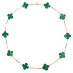 Van Cleef & Arpels 18k Gold Malachite Vintage Alhambra Necklace