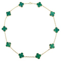 Van Cleef & Arpels 18k Yellow Gold Malachite Vintage Alhambra Necklace