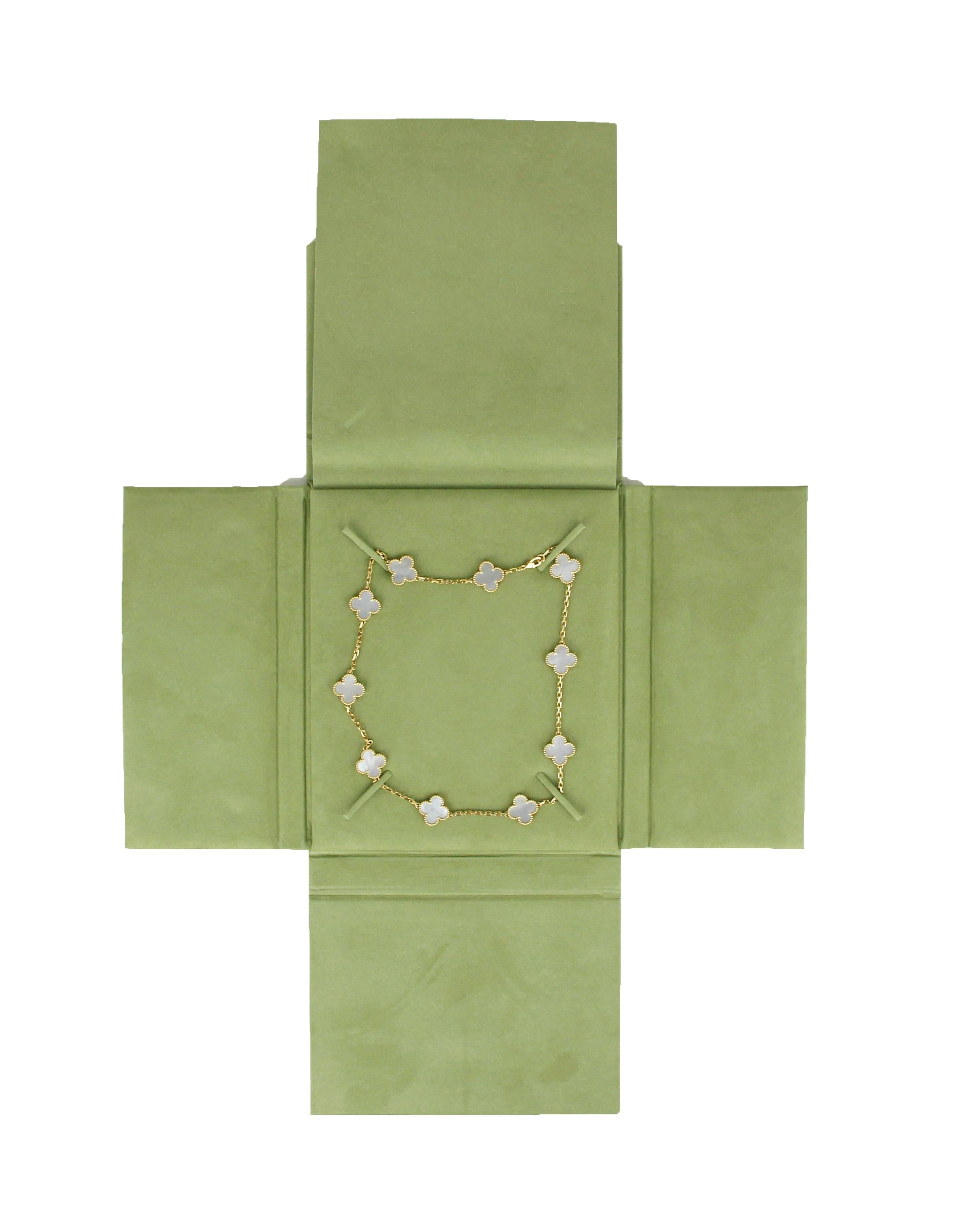 Women's Van Cleef & Arpels 18K Yellow Gold/Mother of Pearl 10 Vintage Alhambra Necklace