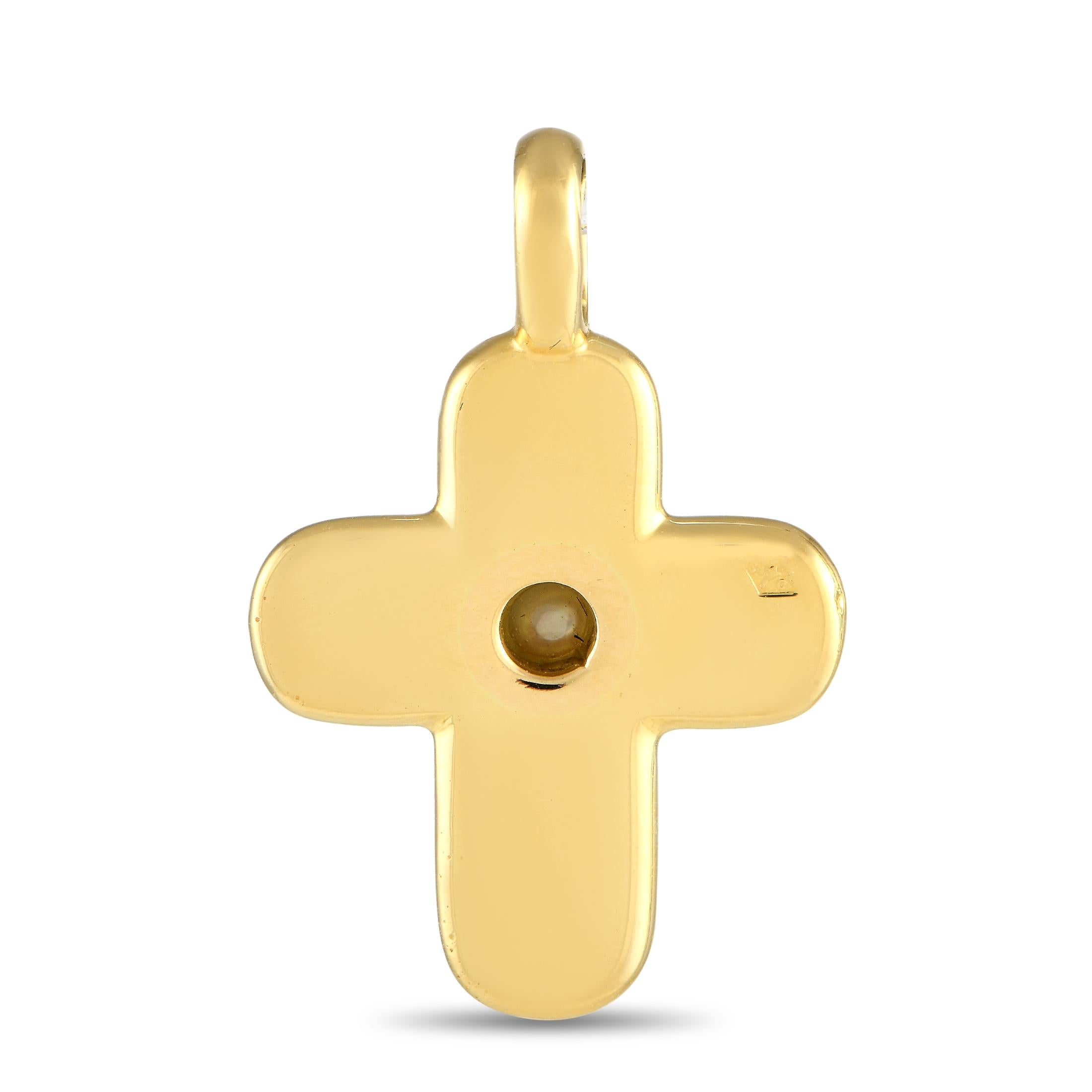 This cross-shaped pendant from Van Cleef & Arpels is unlike anything you have seen before. Rounded edges add a certain sense of charm to this exquisite accessory, which measures 1.0” long by 0.55” wide. It’s crafted from 18K Yellow Gold and includes