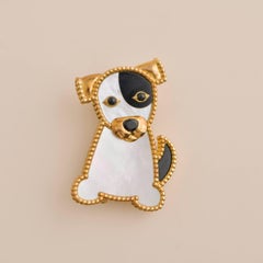 Van Cleef & Arpels 18K Yellow Gold Mother-of-Pearl Onyx Lucky Animals Dog Brooch
