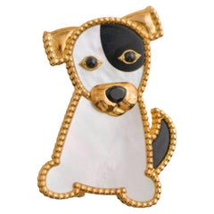 Van Cleef & Arpels 18K Yellow Gold Mother-of-Pearl Onyx Lucky Animals Dog Brooch