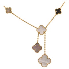 Van Cleef Arpels 18K Yellow Gold Mother Of Pearl Onyx Magic Alhambra Necklace
