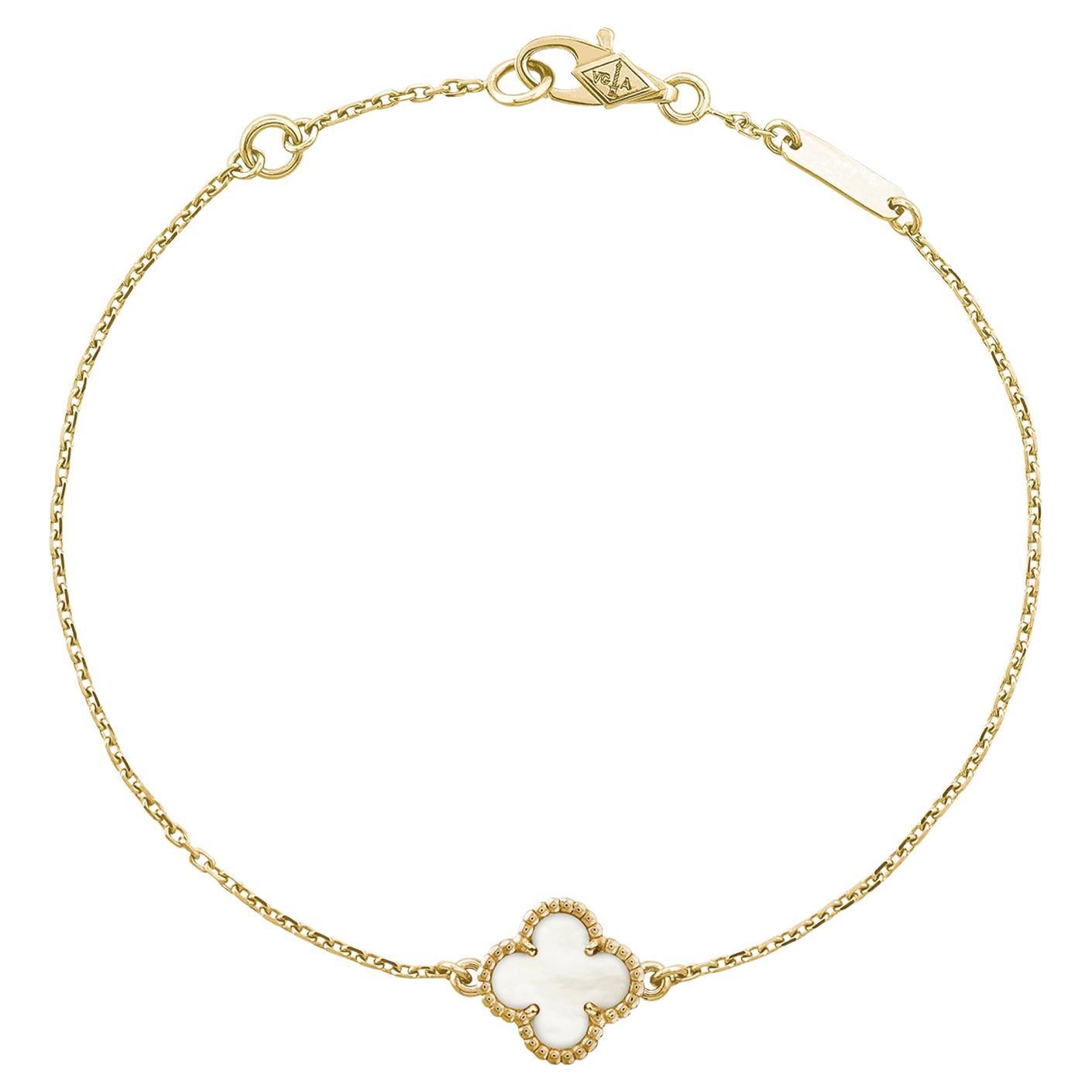 Van Cleef & Arpels 18K Yellow Gold Mother of Pearl Sweet Alhambra Bracelet