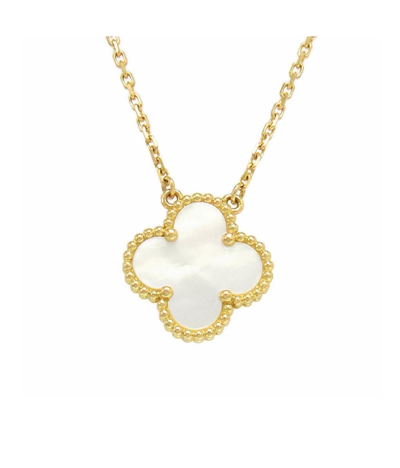 VAN CLEEF & ARPELS 18k Yellow Gold Mother of Pearl  Vintage Alhambra Pendant 4
