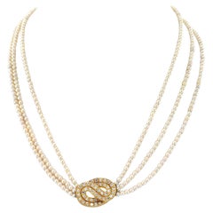 Vintage Van Cleef & Arpels 18K Yellow Gold Multistrand Pearl Diamond Necklace