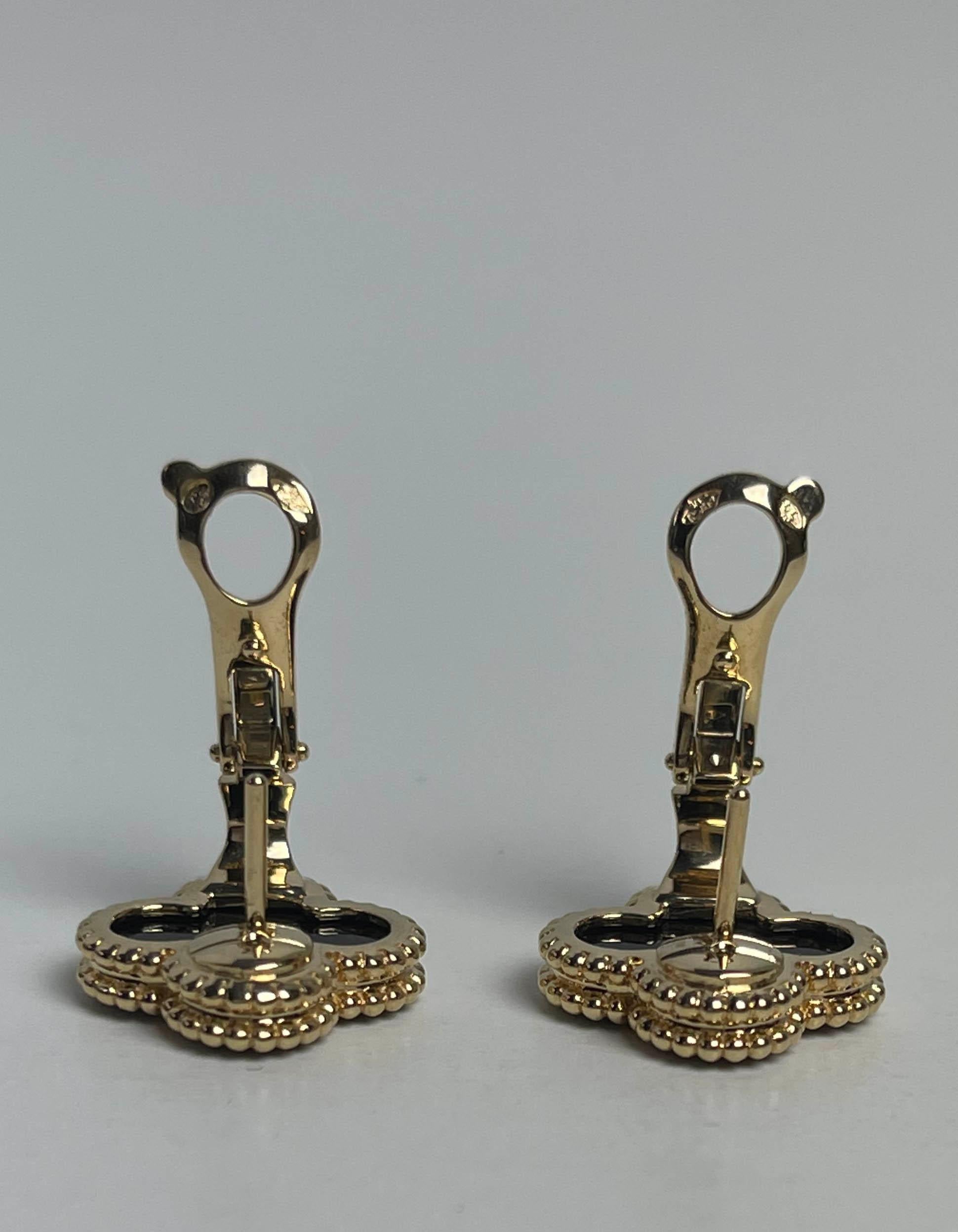 Uncut Van Cleef & Arpels 18K Yellow Gold & Onyx Vintage Alhambra Earrings