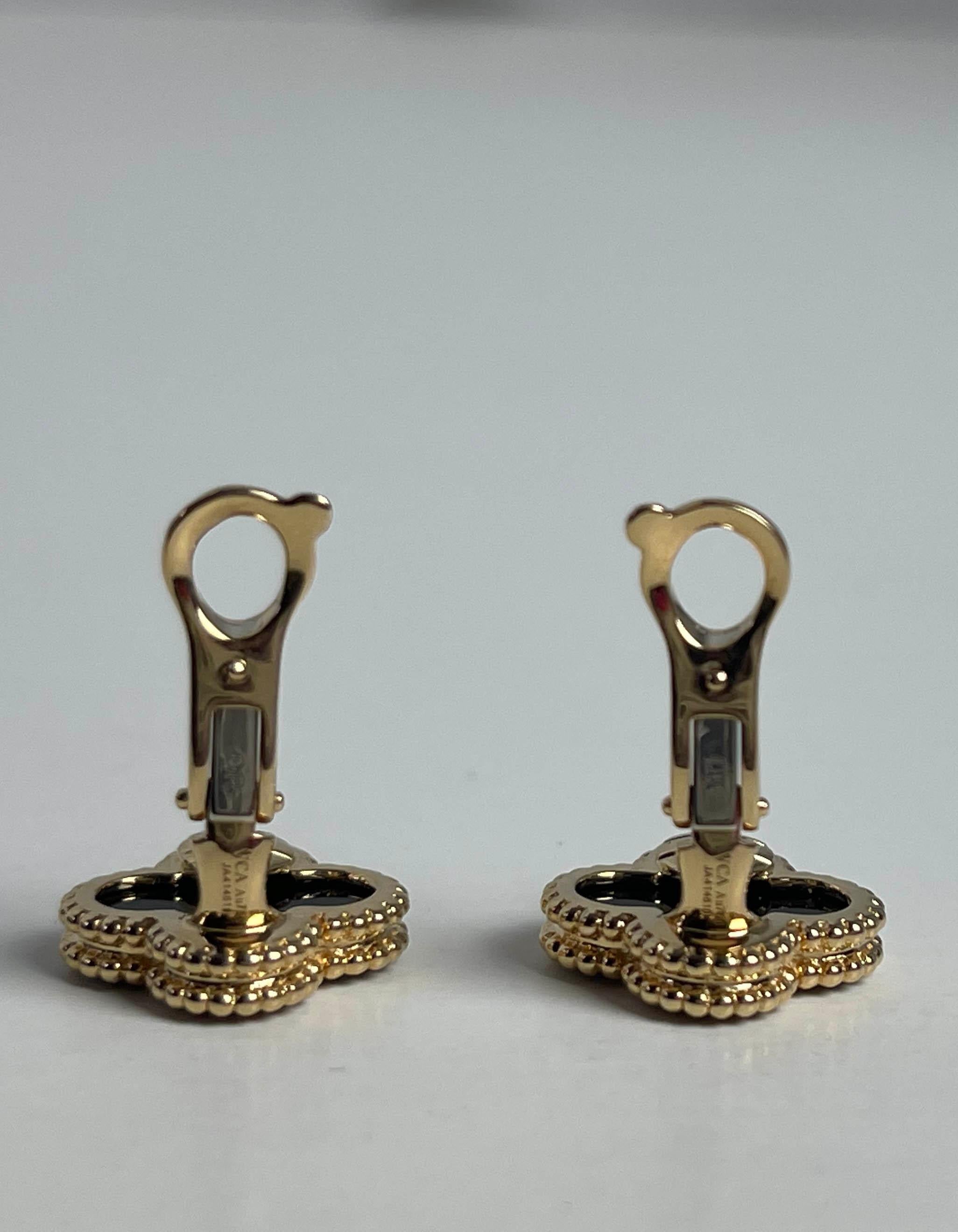 Van Cleef & Arpels 18K Yellow Gold & Onyx Vintage Alhambra Earrings In Excellent Condition In New York, NY