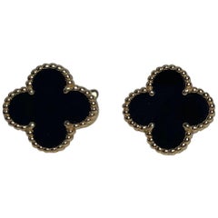 Van Cleef & Arpels 18K Yellow Gold & Onyx Vintage Alhambra Earrings