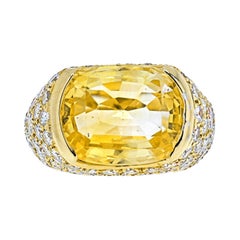 Van Cleef & Arpels 18k Yellow Gold Oval Cut Yellow Sapphire Pave Diamond Ring