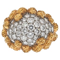 Van Cleef & Arpels 18K Yellow Gold Pave Diamond Cluster Textured Beaded Ring