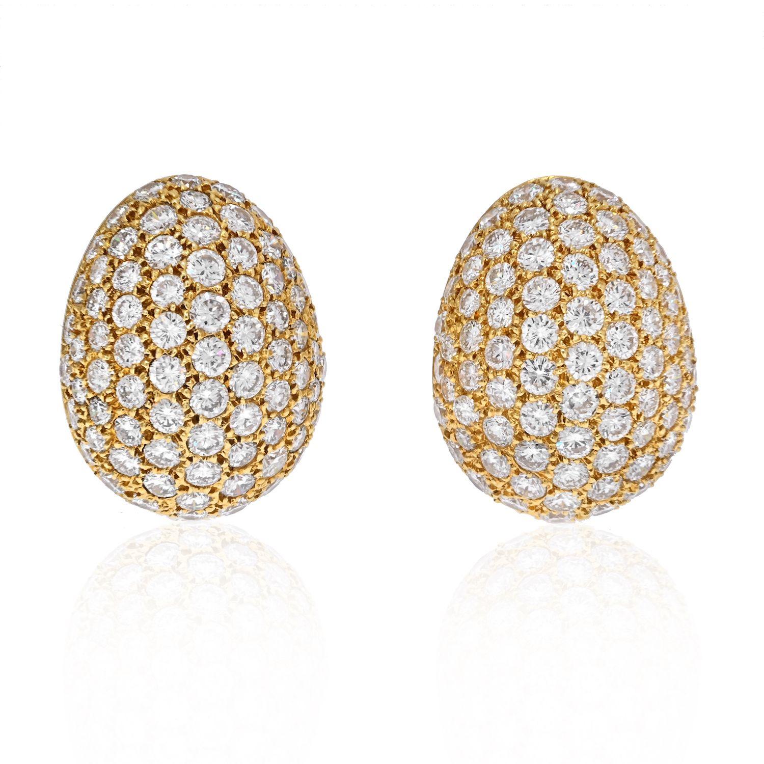 Women's Van Cleef & Arpels 18K Yellow Gold Pave Round Diamond Cluster Earrings For Sale