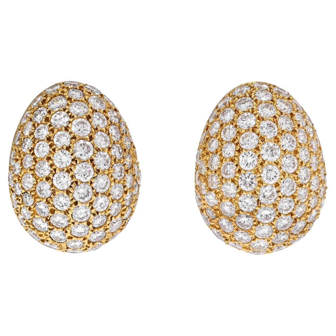 Van Cleef & Arpels 18K Yellow Gold Pave Round Diamond Cluster Earrings For Sale