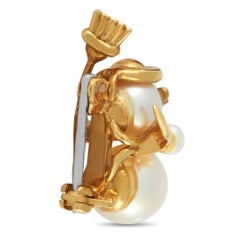 Van Cleef & Arpels Broche Snowman en or jaune 18 carats et perles