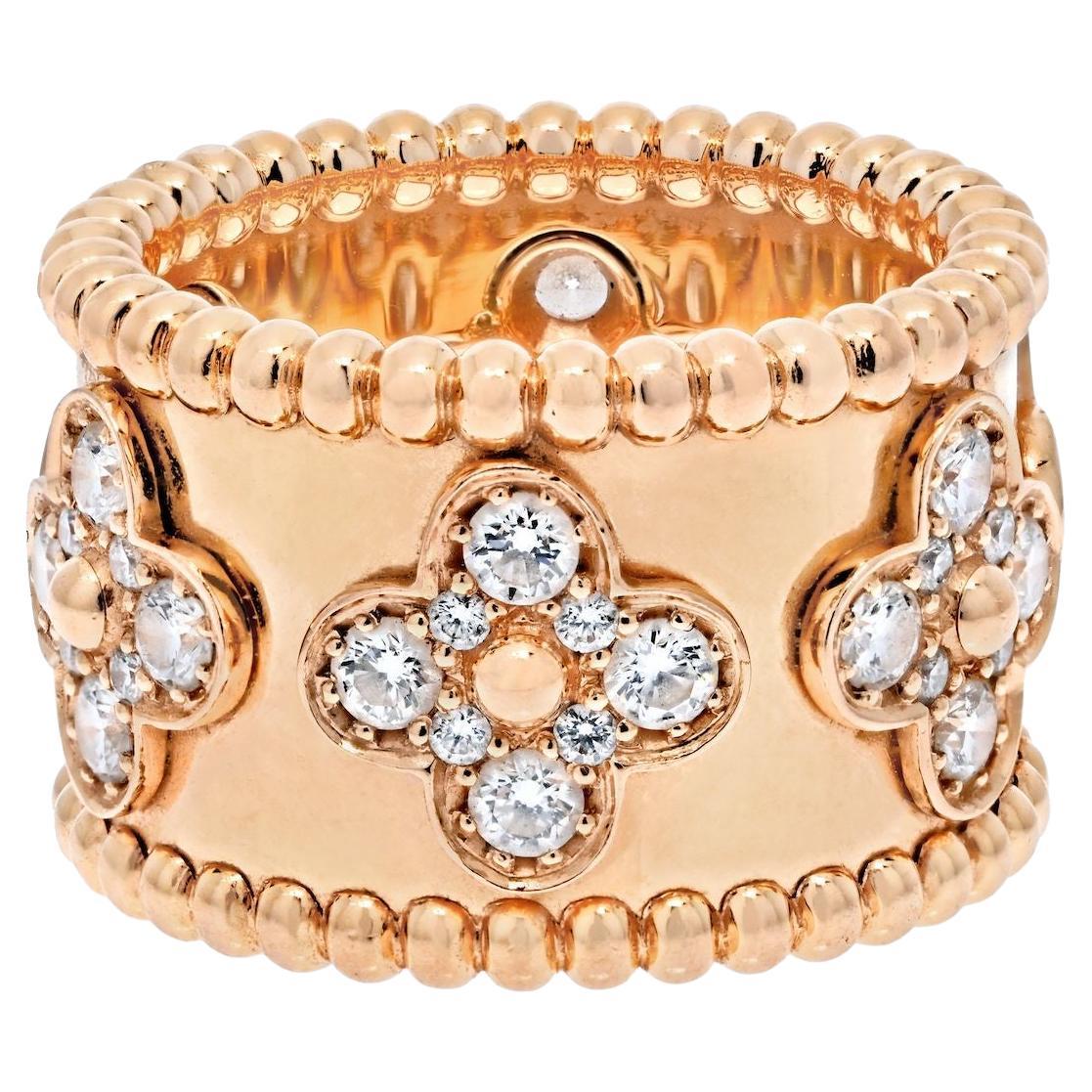 Van Cleef and Arpels 18K Yellow Gold Perlee Clover Diamond Ring For Sale at  1stDibs | van cleef clover ring, van cleef ring, van cleef perlee ring