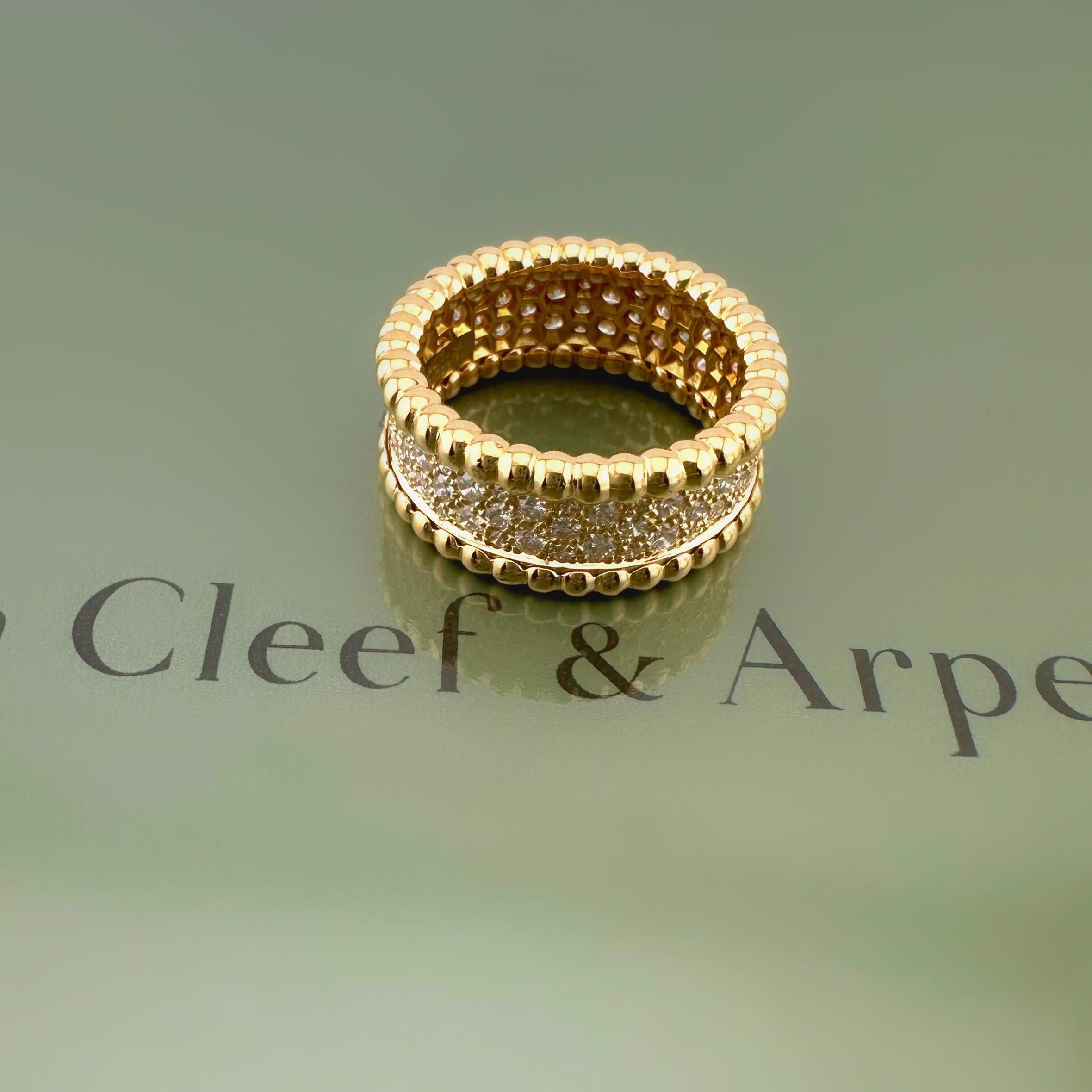 Van Cleef & Arpels 18k Yellow Gold Perlee Diamonds Band Ring For Sale 12