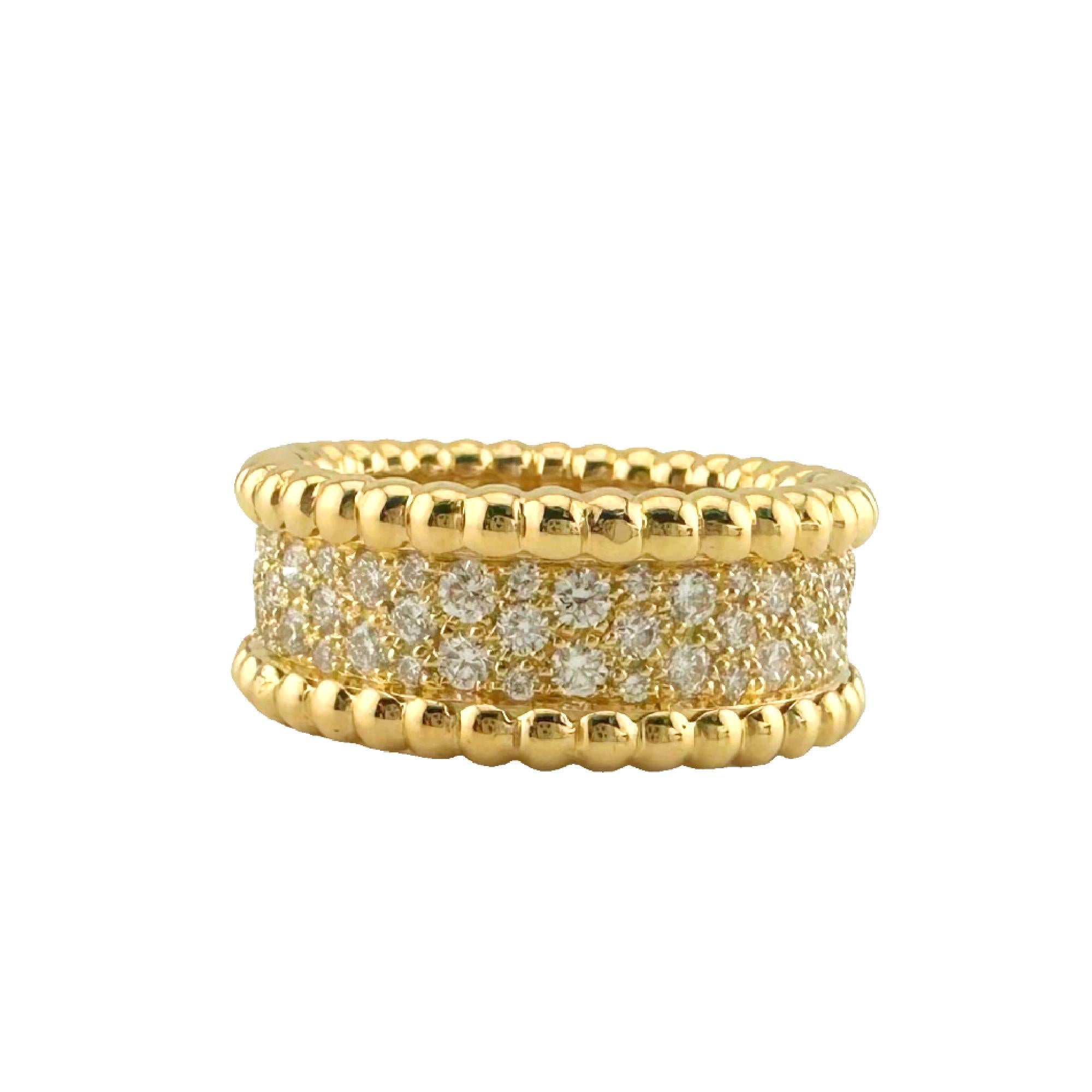 Women's or Men's Van Cleef & Arpels 18k Yellow Gold Perlee Diamonds Band Ring For Sale