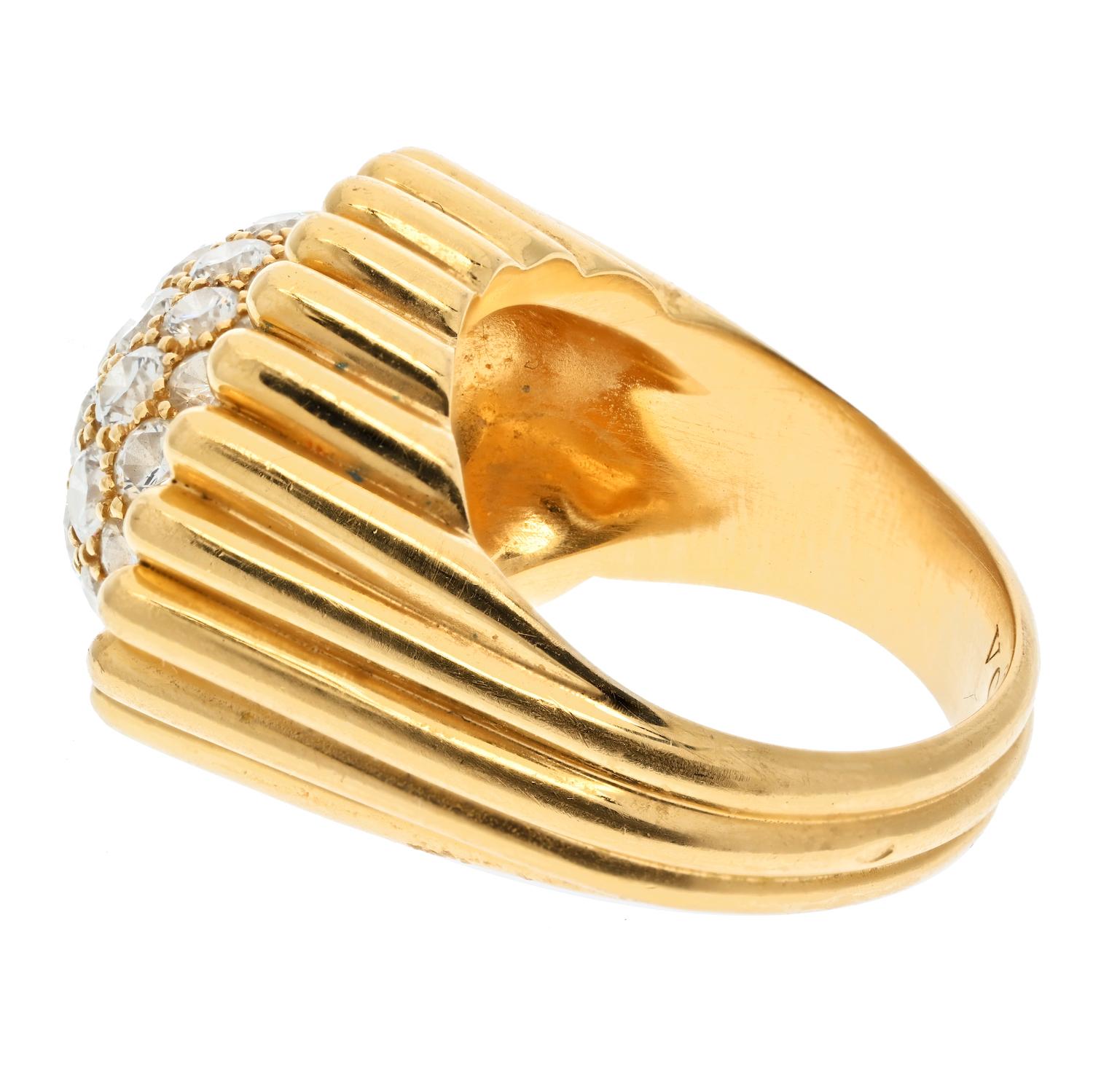 Modern Van Cleef & Arpels 18K Yellow Gold Perlee Pave Diamond Ring