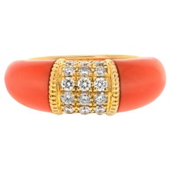 Van Cleef & Arpels 18K Yellow Gold Philippine Diamond And Coral Ring Size 6