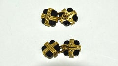 Van Cleef & Arpels 18k Yellow Gold Rope Onyx Cufflinks