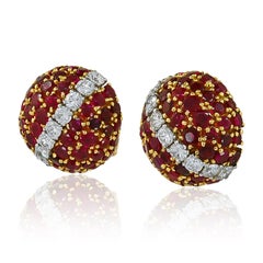 VAN CLEEF & ARPELS 18K Yellow Gold Ruby and Diamond Earrings
