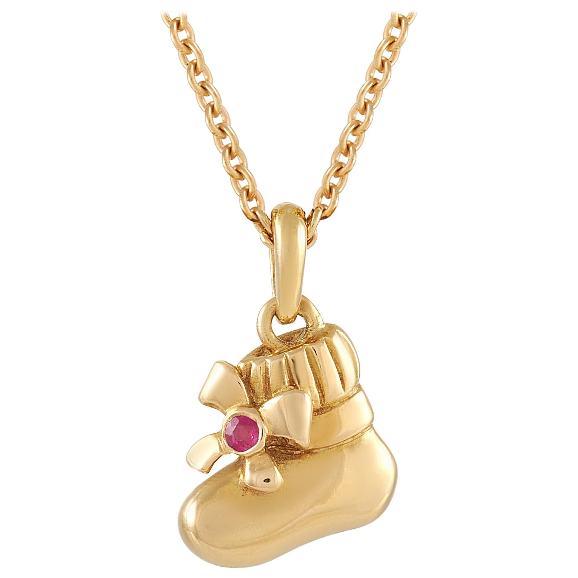 Van Cleef & Arpels 18K Yellow Gold Ruby Shoe Pendant Necklace