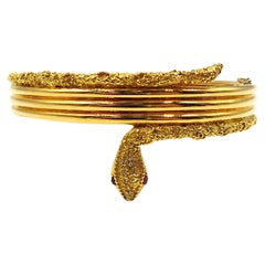 Retro Van Cleef & Arpels 18K Yellow Gold Ruby Snake Bracelet, French
