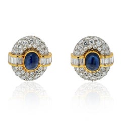 Van Cleef & Arpels 18k Yellow Gold Sapphire and Diamond Clip on Earrings