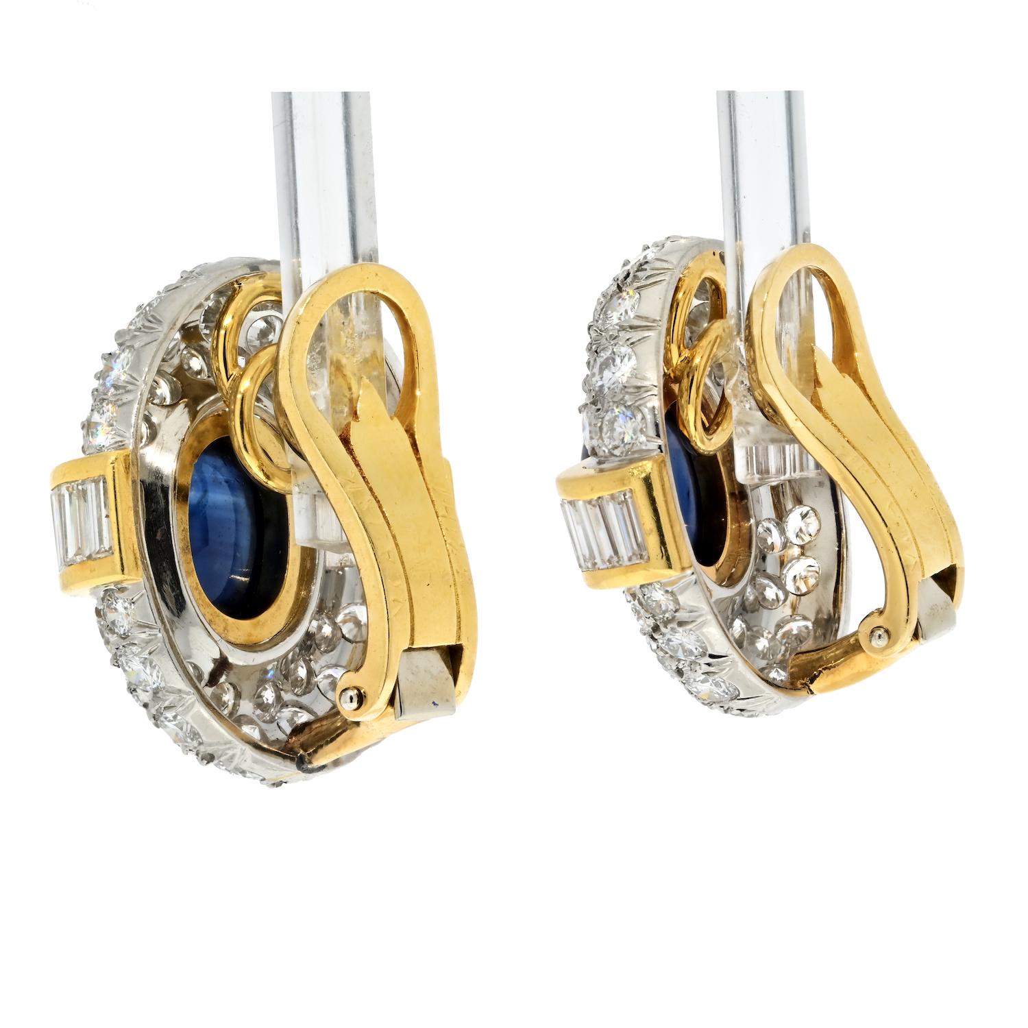 Modern Van Cleef & Arpels 18k Yellow Gold Sapphire and Diamond Clip on Earrings For Sale