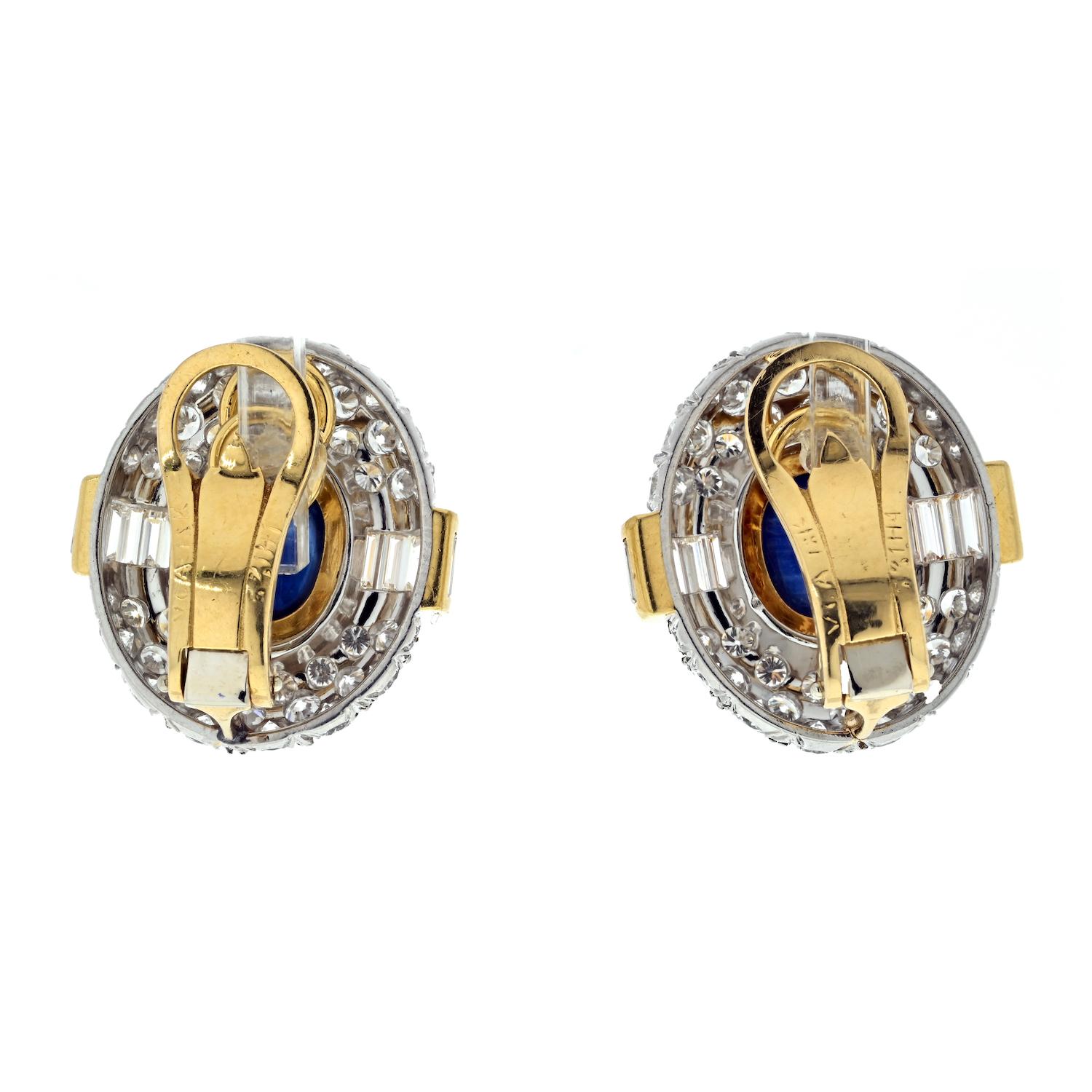 Cabochon Van Cleef & Arpels 18k Yellow Gold Sapphire and Diamond Clip on Earrings For Sale