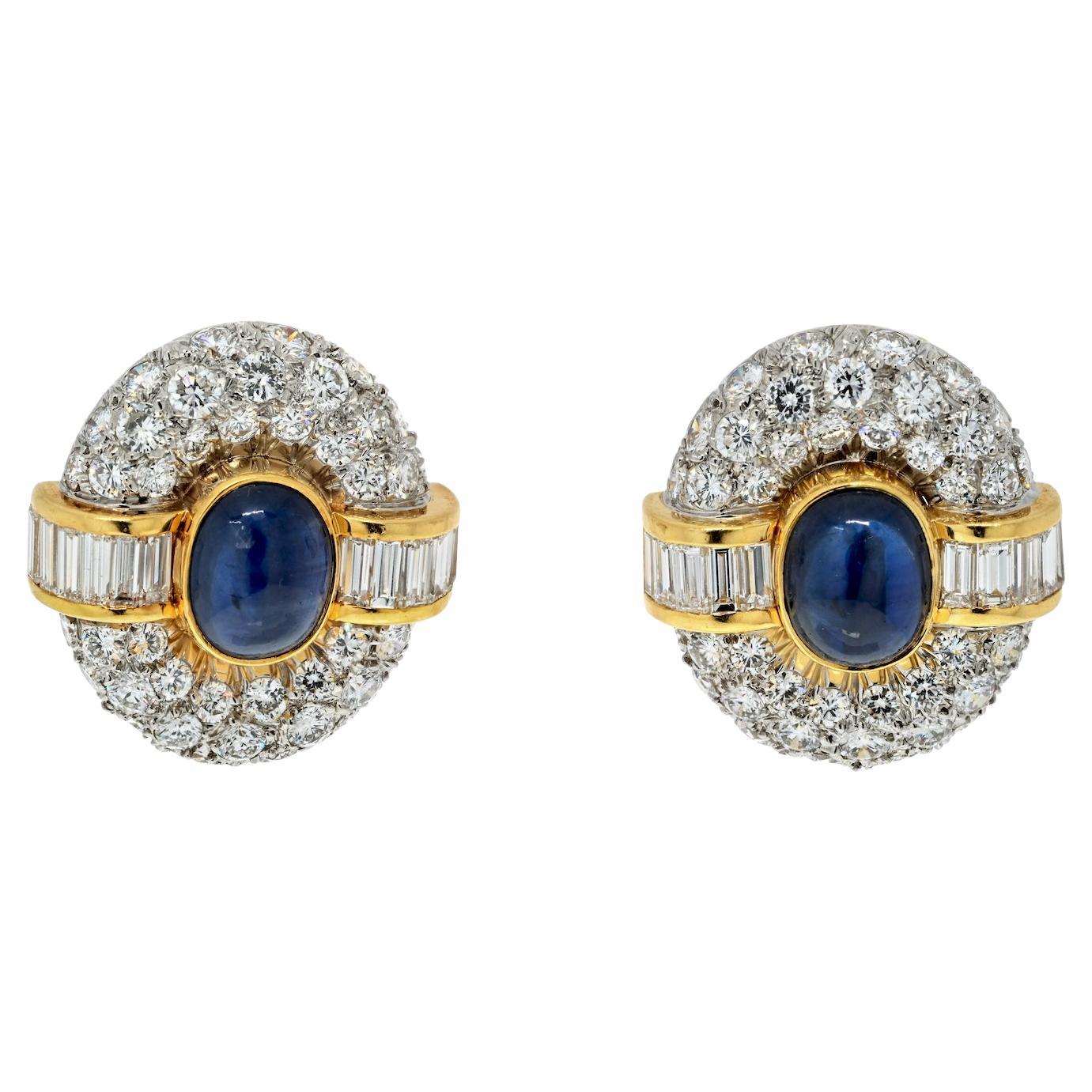 Van Cleef & Arpels 18k Yellow Gold Sapphire and Diamond Clip on Earrings For Sale