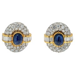 Van Cleef & Arpels 18k Yellow Gold Sapphire and Diamond Clip on Earrings