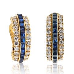Van Cleef & Arpels 18k Yellow Gold Sapphire and Diamond Hoop Earrings